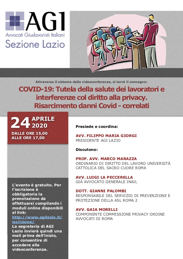 ROMA, 24 aprile 2020 – Convegno: “Covid 19: tutela della salute, sicurezza, privacy, risarcimenti”